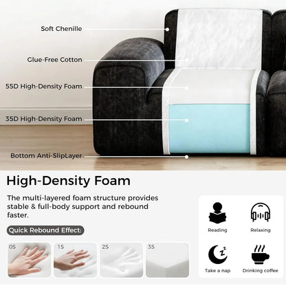 110" U Shaped Modular Cloud Sectional Sofa, Boneless Couch with 2 Ottomans for Living Room, 3-Seater Deep Seat, Customized