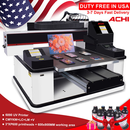 A1 UV 6090 UV Printer EPSON 3PC XP600 Automatic Flatbed Printing +Rotary Axis+CMYKW+LC+LM+V