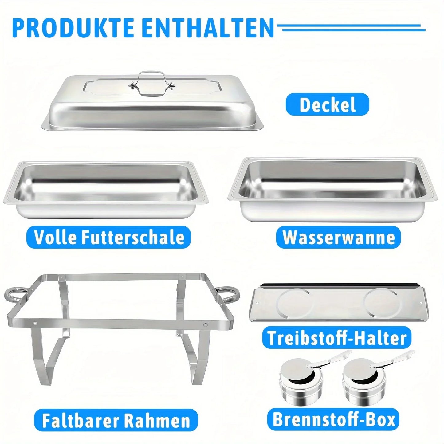 4 Pack 8QT Chafing Dish Buffet Set Stainless Steel Food Warmer Chafer Complete  Chafing Fuel Holder for Party Catering,