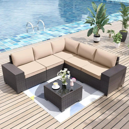 Patio Furniture Sets 6 Pieces Patio Sectional Outdoor Furniture Patio Sofa Chairs Set All Weather PE Rattan Wicker Couch Conver