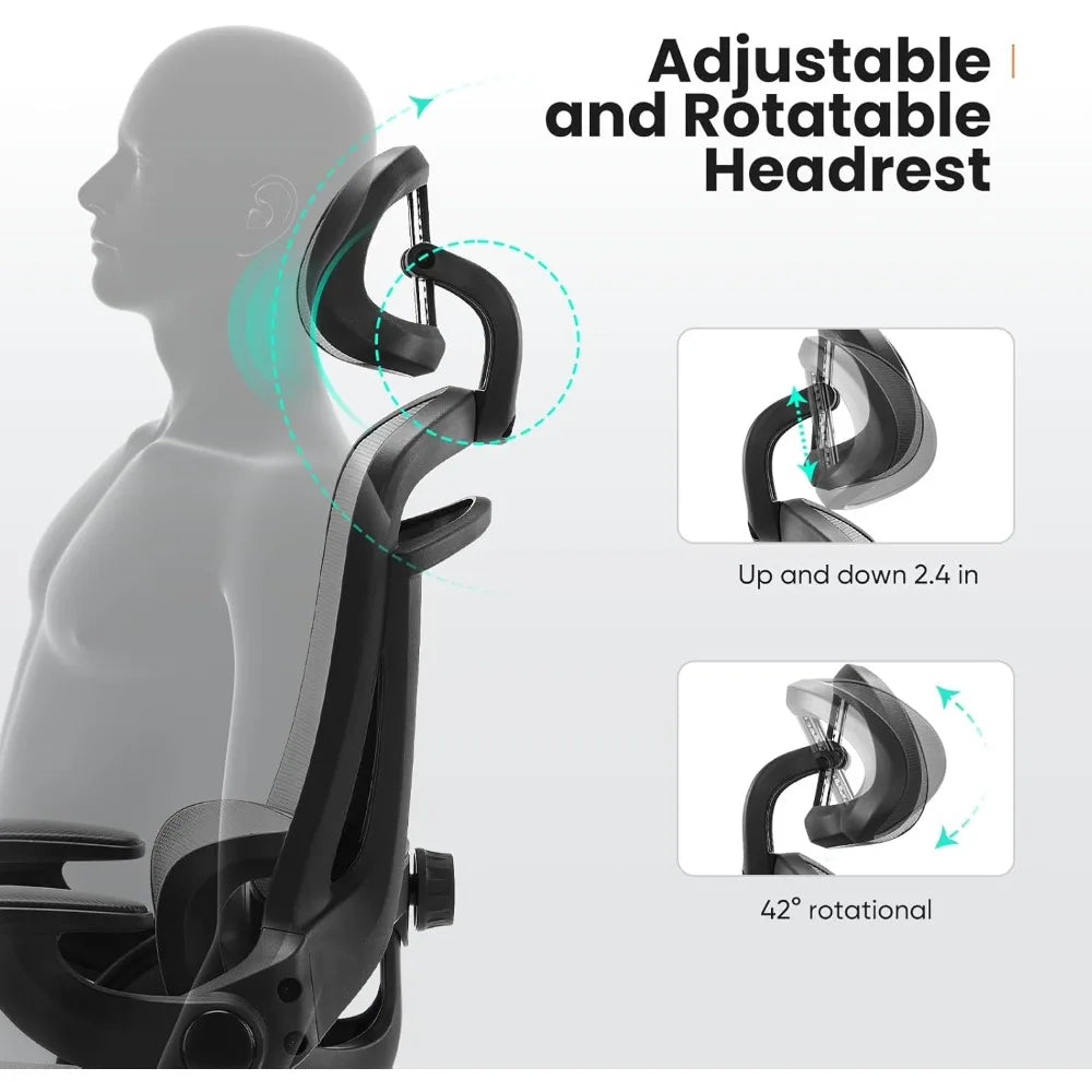 Ergonomic High-Back Mesh Office Chair with Adjustable Headrest and Lumbar Support for Comfortable Swivel Desk Use