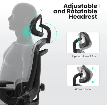 Ergonomic High-Back Mesh Office Chair with Adjustable Headrest and Lumbar Support for Comfortable Swivel Desk Use
