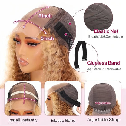 Deep Wave Bob Wig Human Hair Glueless Highlight 5x5 HD Lace Front 220% Density 4/27 Colored Ombre Wear and Go Human Hair Wigs