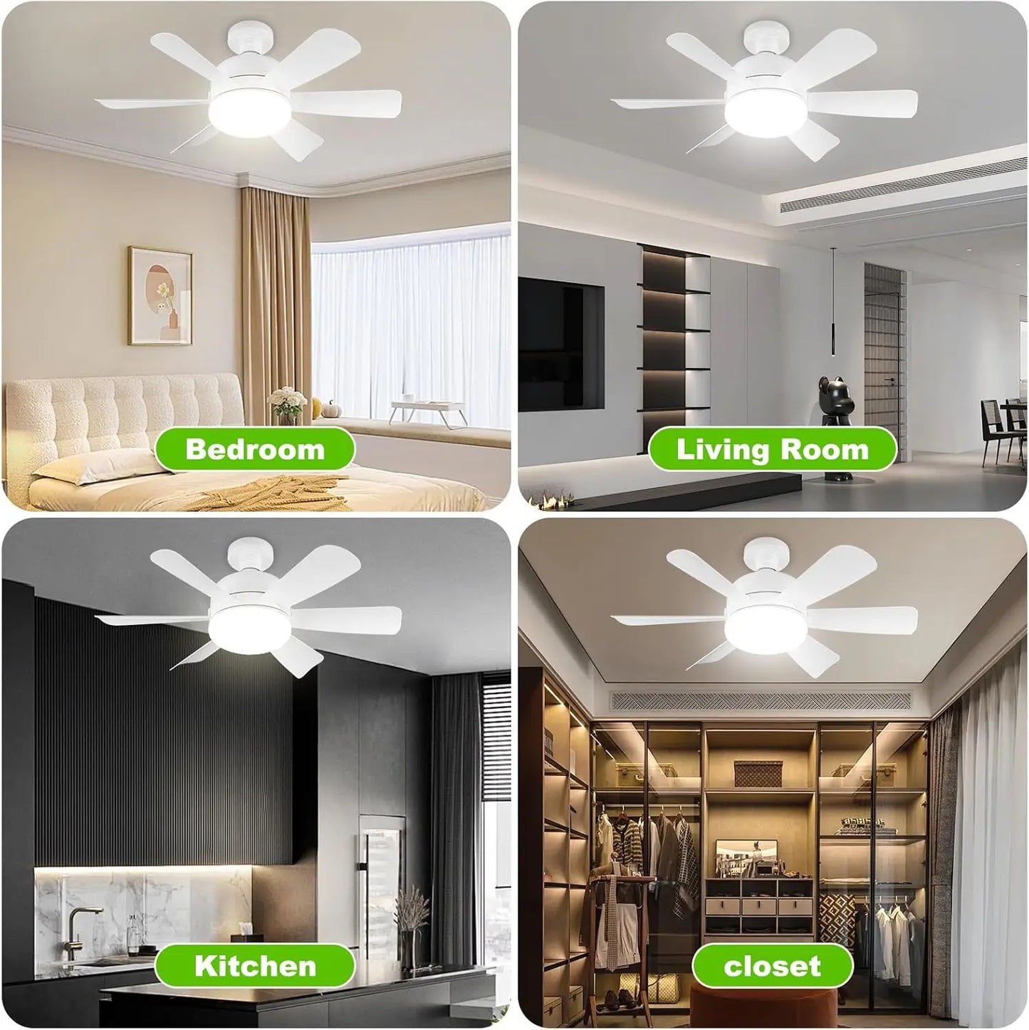 Socket LED Ceiling Fan Light E26 with Remote, Dimmable, 3 Colors, Speed Change, Suitable for Living Room, Study, Household Use