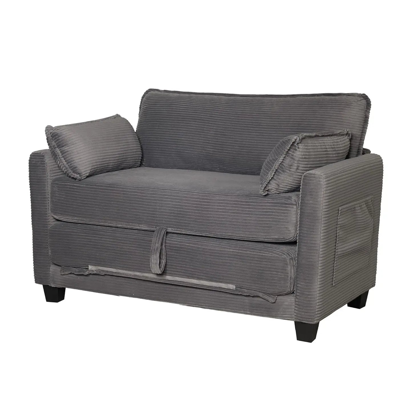 Convertible Sofa Bed, 2-in-1 Corduroy Sleeper Couch, 2-Seater Pull-Out Couch Bed with Side Storage Pocket, Solid, Customized