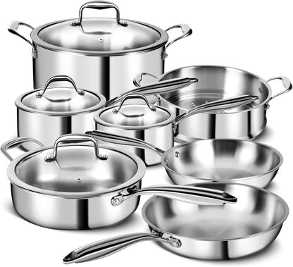 3 Ply Stainless Steel 11-Piece Cookware Set with Lids, Pots and Pans Kitchen Set, Non-Toxic, Induction, Oven, Dishwasher Safe, P