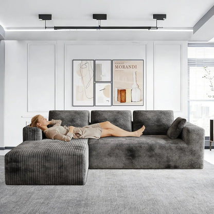 106" Corduroy Sectional Couch, Boneless L Shaped Couch with Deep Seat, Cloud Foam Sofa with Oversized Chaise, Sectional Sofa No