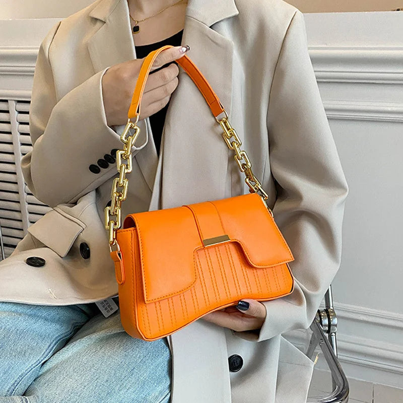 Fashion Acrylic Chain Shoulder Bag Ladies Handbags Casual Solid PU Leather Underarm Bags For Women Daily Used