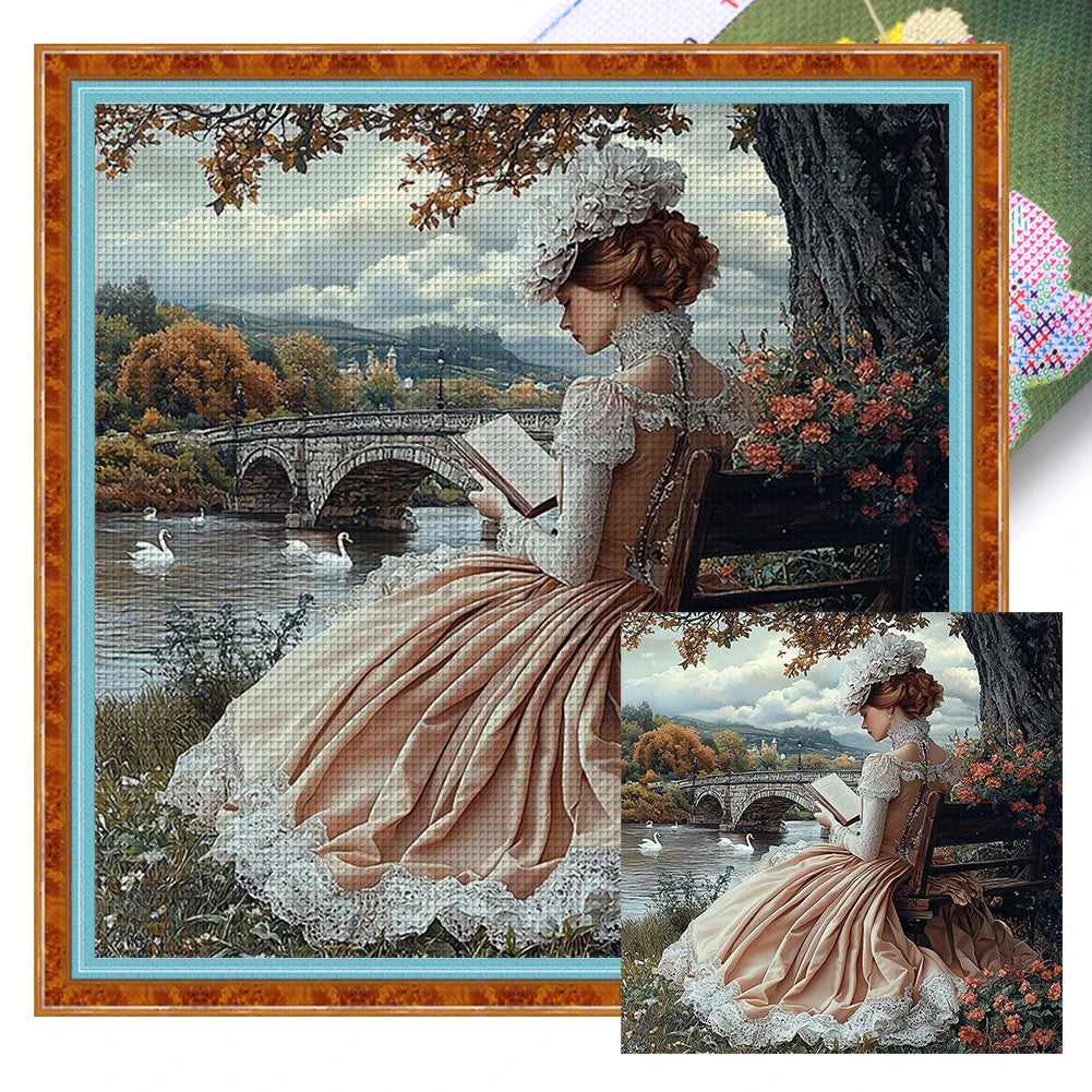 Full Embroidery cotton Thread 11CT Printed Girl Cross Stitch Kit Art 50x50cm