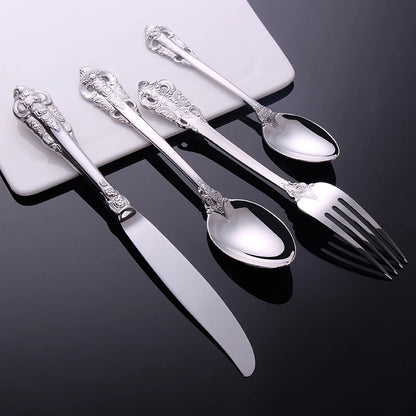 Vintage Western Stainless Steel Cutlery Set Luxury Tableware Wedding Engraving Dinnerware Knife Fork Spoon Sliverware 1 Pcs