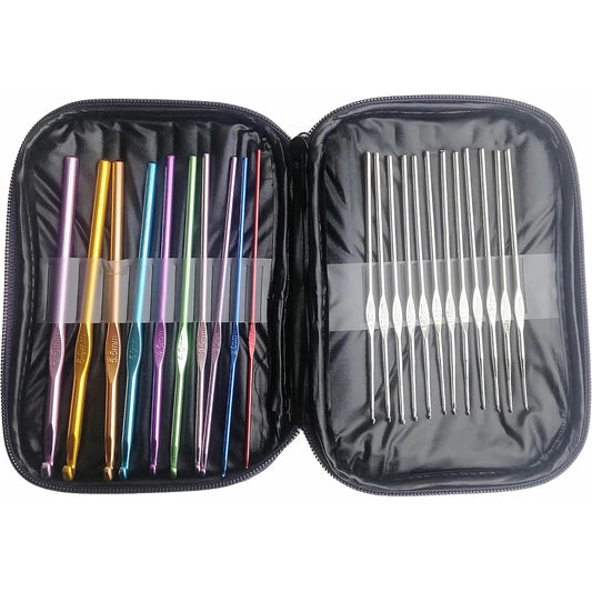 22 Pcs Set Colorful Aluminum Alloy Crochet Hooks Needles Knit Weave Yarn Set for DIY Craft 0.6mm - 6.5mm