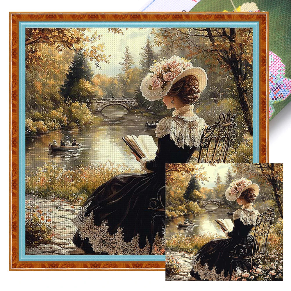 Full Embroidery cotton Thread 11CT Printed Girl Cross Stitch Kit Art 50x50cm
