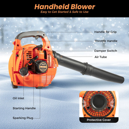 25.4CC 2-Stroke Gas Powered Leaf Blower Engine Handheld Blower Powerful Wind Snow Blower 7000rpm for Efficient Lawn and Garden
