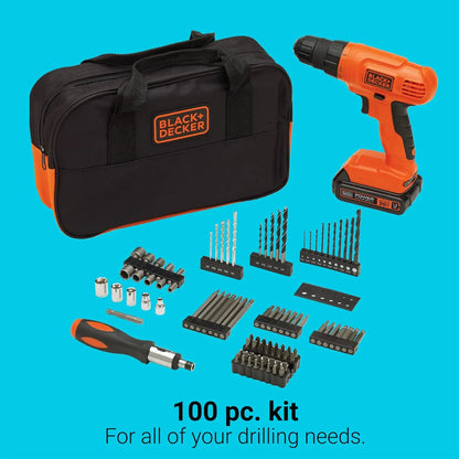 20V MAX* POWERCONNECT Cordless Drill Kit + 100 pc. Kit (BDC120VA100), Orange