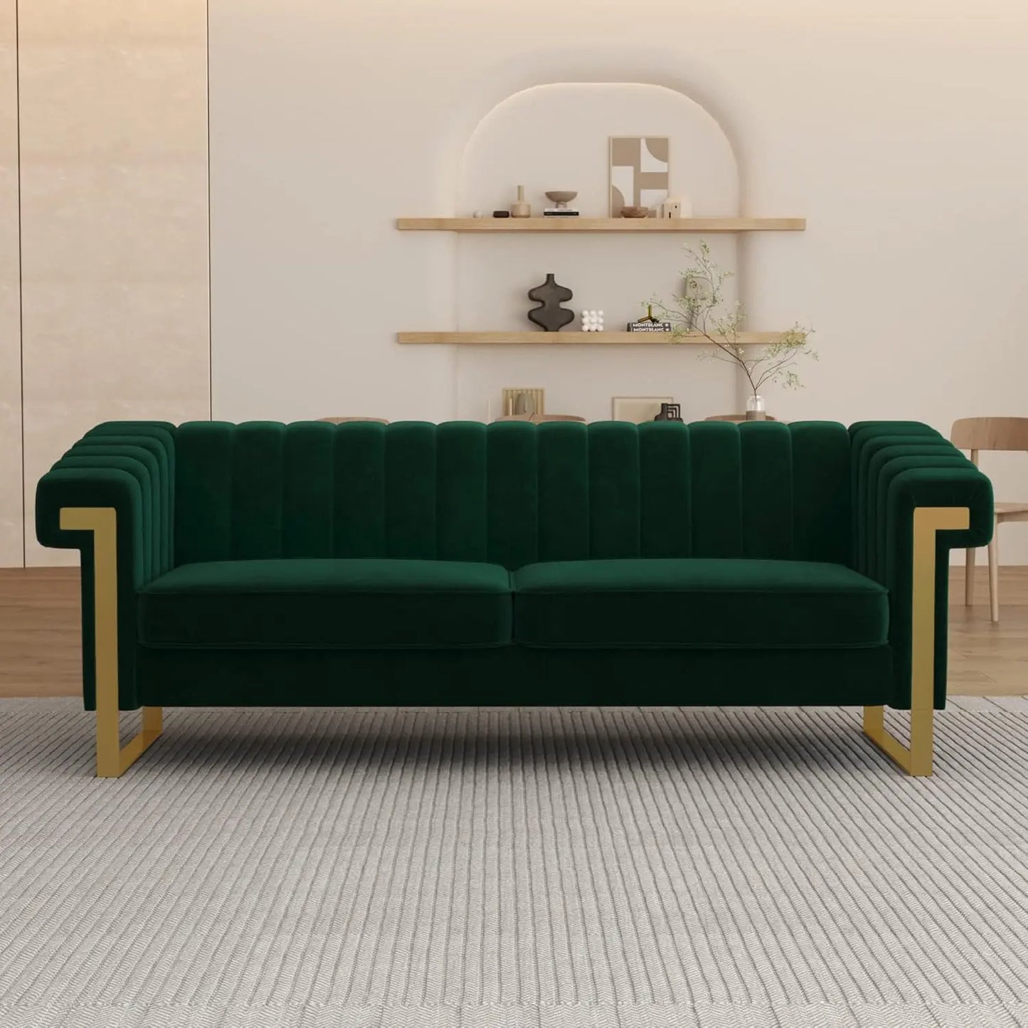 83'' Orange Velvet Couch Sofa Mid-Century Modern Love Seat Chesterfield 3 Seat Couches Sofa For Living Room Apartment (Orange)