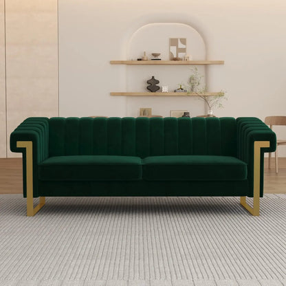 83'' Orange Velvet Couch Sofa Mid-Century Modern Love Seat Chesterfield 3 Seat Couches Sofa For Living Room Apartment (Orange)