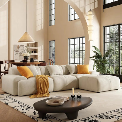 113" L-Shape Modular Sectional Sofa Corduroy Upholstery 3-Seater Cloud Couch Movable Ottoman Living Room Green, Customized