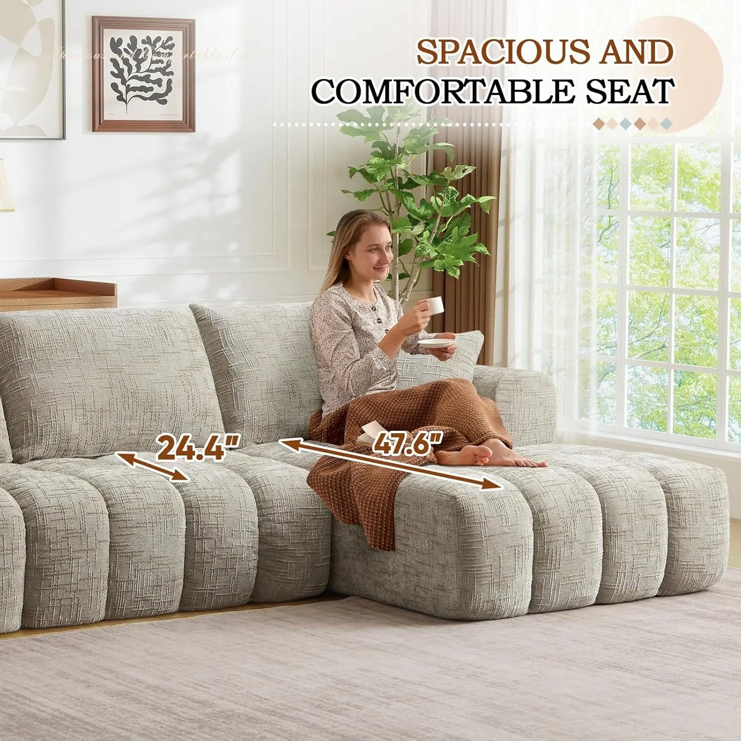 108" W Modular Sectionals Sofa,Cloud Boneless Couch with Chaise,Chenille Tufted Deep Seat L Shaped Couch,Modern Compression Foam