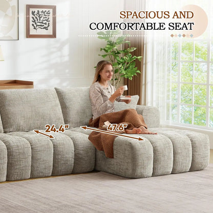 108" W Modular Sectionals Sofa,Cloud Boneless Couch with Chaise,Chenille Tufted Deep Seat L Shaped Couch,Modern Compression Foam