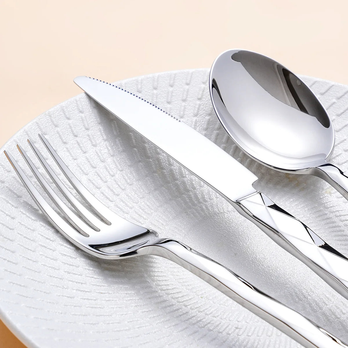 Diamond 3D Texture Luxury Stainless Steel Cutlery Set, Creativity Gift Set, Flatware Silver 304, Europe Fashion, Drop Shipping