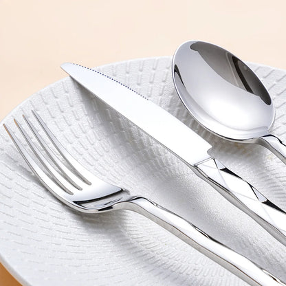 Diamond 3D Texture Luxury Stainless Steel Cutlery Set, Creativity Gift Set, Flatware Silver 304, Europe Fashion, Drop Shipping