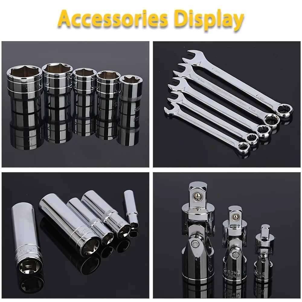 216pcs Impact Socket Set,1/2,1/4,3/8 Inch Drive Ratchet Wrench Set,72 Tooth Ratchet wrench,CR-V, Automobile Maintenance Tools