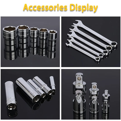 216pcs Impact Socket Set,1/2,1/4,3/8 Inch Drive Ratchet Wrench Set,72 Tooth Ratchet wrench,CR-V, Automobile Maintenance Tools