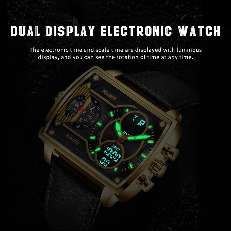 LIGE Digital Men's Watches Fashion Square Military Stainless Casual Sports Quartz Electronic Watch Waterproof Male Alarm Clocks
