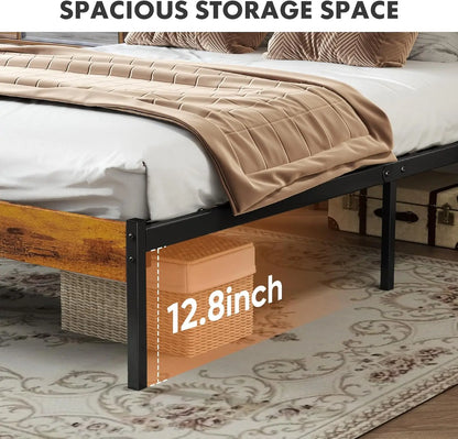 Full Size Bed Frame with Headboard, 800LBS Support, Under Bed Storage, Easy Assembly, Rust Brown - Durable Metal Foundation