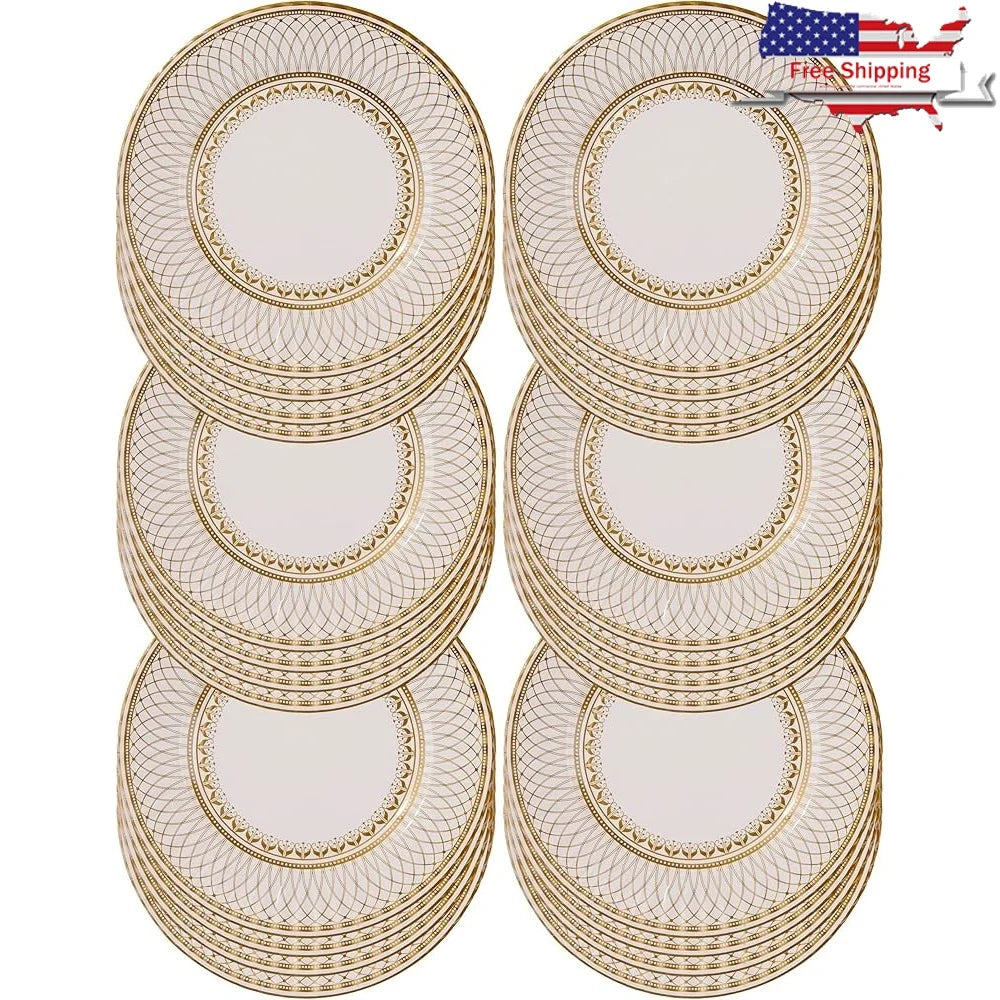 24 Large Gold Disposable Paper Plates Strong Sturdy Elegant Design Recyclable Dishes Perfect Parties Weddings Events