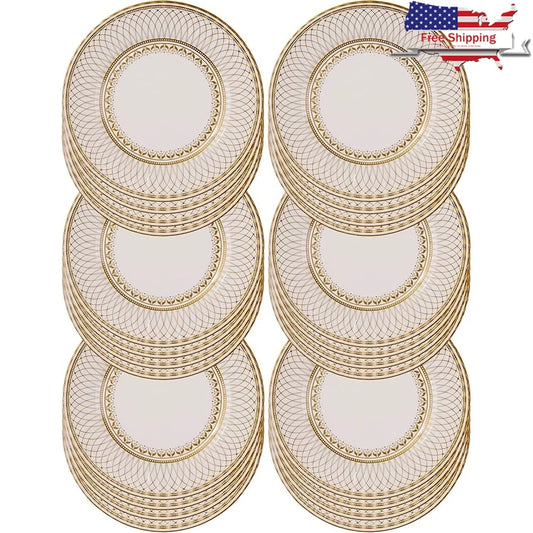 24 Large Gold Disposable Paper Plates Strong Sturdy Elegant Design Recyclable Dishes Perfect Parties Weddings Events