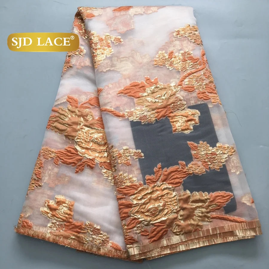 SJD LACA African Brocade Lace Fabrics 2025 High Quality Tulle Damask Nigerian Jacquard French Lace For Sewing Women Dresses 2485