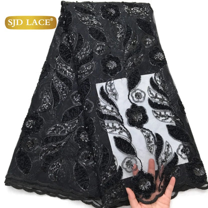 SJD LACE French Mesh Lace Fabric with Beads 2025 High Quality Nigerian African Net Tulle Lace for Sewing Women Wedding Dress4319
