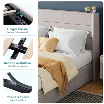 HOOMIC Lift Up Storage Platform Bed Frame with Wingback Headboard/Heavy Duty Hydraulic Bed/Large Underneath Storage, Noise Free