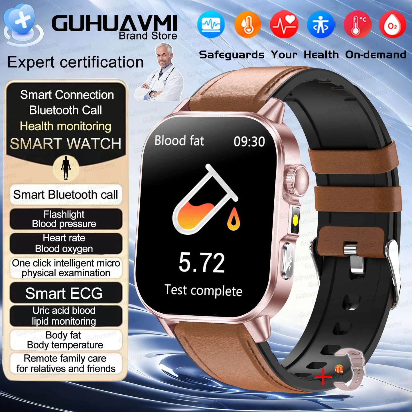2026 New AI Health Diagnosis Smart Watch Body Analysis Uric Acid Blood lipids ECG+PPG Blood pressure call Smart watch Men Women