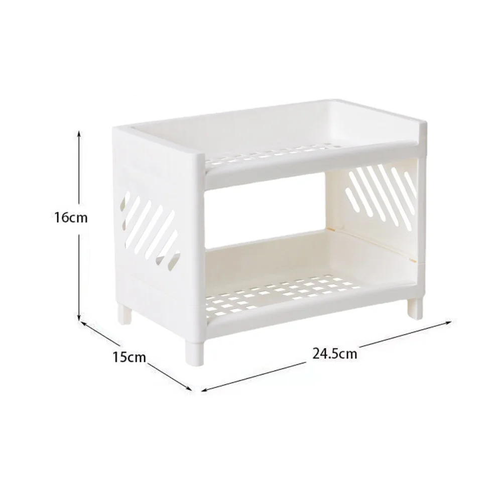Double Layer Desk Organizer - Plastic Makeup Storage Shelf for Office/Bathroom/Kitchen | Vanity Shelf Cosmetic Display Rack