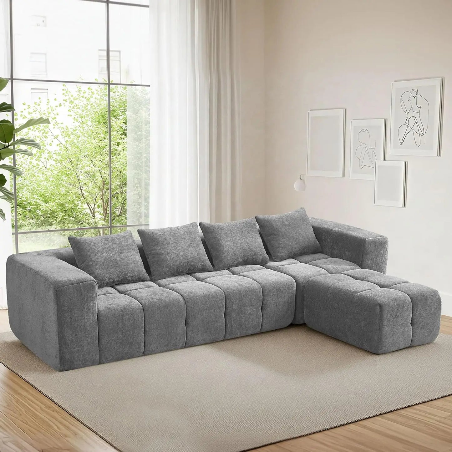 119" Oversized Cloud Boneless Couches for Living Room, Modern Tufted Modular Sectional Sofa with Deep Seat &, Customized