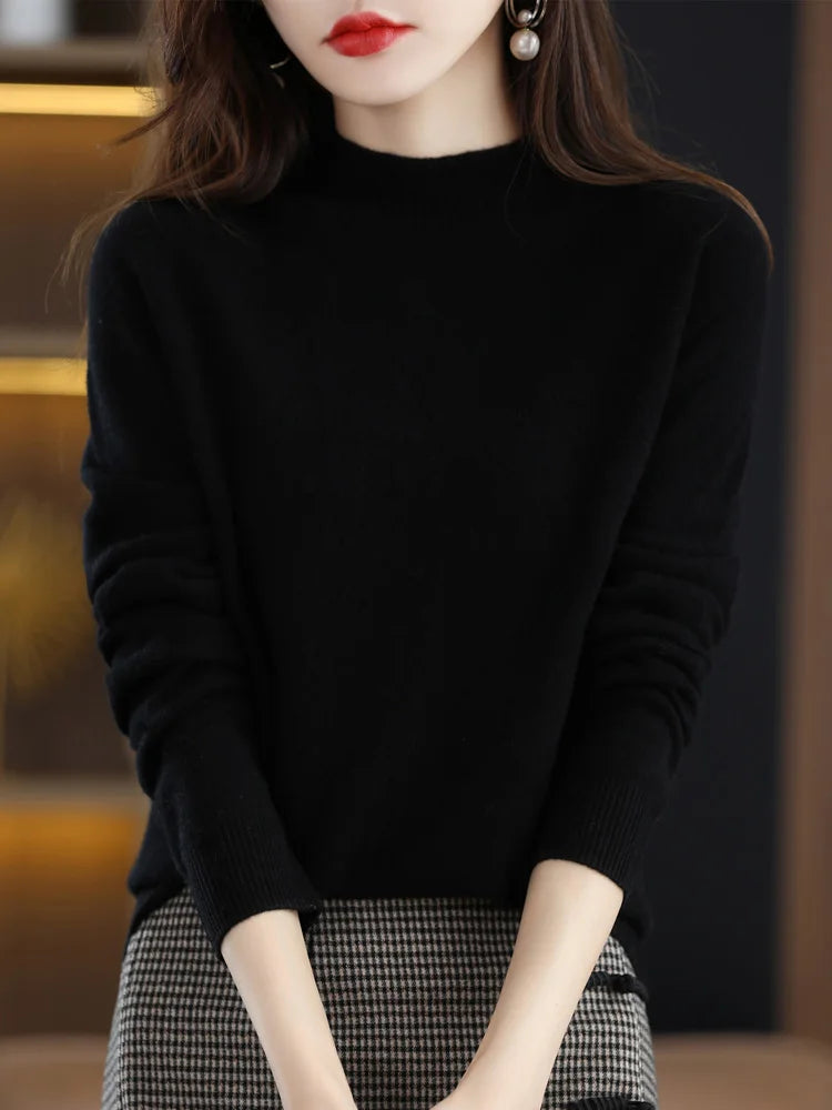100% Merino Wool Cashmere Sweater Women Knitted Sweater Turtleneck Long Sleeve Pullovers Autumn Winter Clothing Warm Jumper Tops