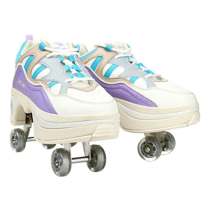 Size 40 41 Deformation Roller Skates Shoes Double Row 4-Wheel Skates Roller Shoes Dual-Purpose Roller Sneakers Wheels Shoes