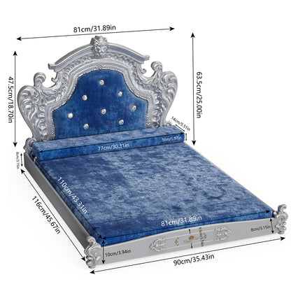 Luxury Pet Bed with Headboard, Washable Dutch Velvet Cover, Dog and Cat Bed, High Elastic Sponge, XXLarge