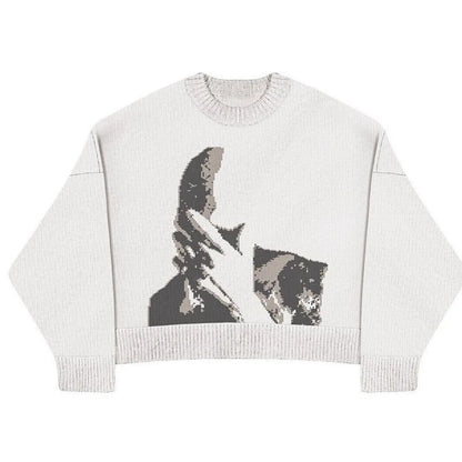 Autumn Winter Women Retro Pullover Sweater Fashion Long Sleeve Star Pattern Y2K Sweater Lady Casual Harajuku Knit Sweater Unisex