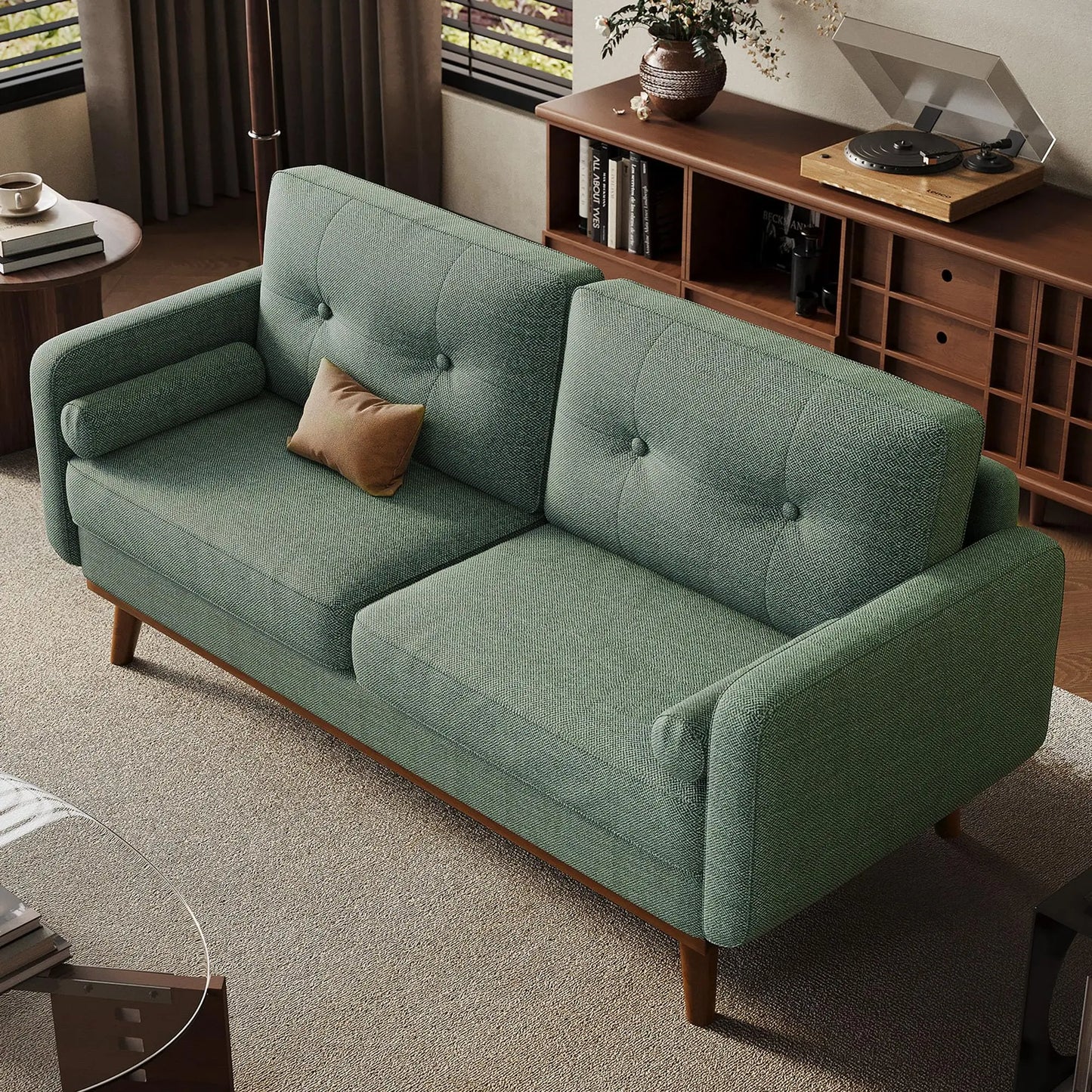 65" Mid Century Modern Couch Sofa Loveseat, Comfy Love Seat Couches for Living Room, 2 Seater Linen Upholstered Deep Seat Couch