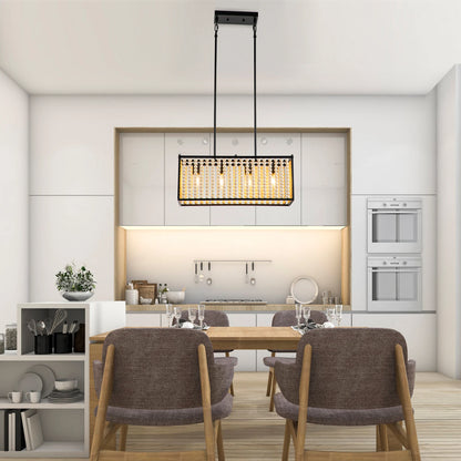 40W Wood Beaded Chandelier 110V Ceiling Mounted 4-Light Wood Beaded Chandelier Illumination 53.82-161.46ft²