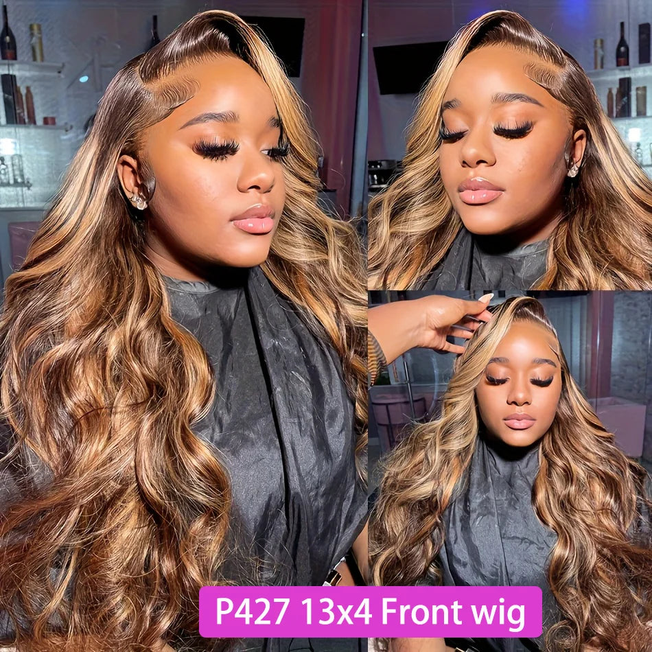 1b30 Black Brown Lace Front 13x4 Body Wave Wigs  P427 Highlight Ombre 100% Human Hair 13x6 HD Lace Frontal Blonde Colored Wig