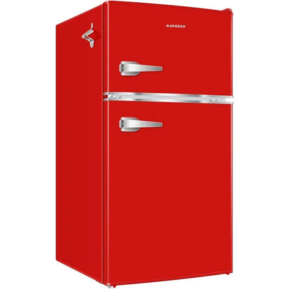 BANGSON Mini Fridge with Freezer, 3.2 CU.FT Small Refrigerator with Freezer, Door Handle, Bottle Opener, For Bedroom, Dorm