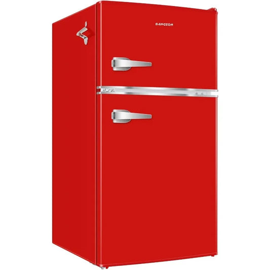 BANGSON Mini Fridge with Freezer, 3.2 CU.FT Small Refrigerator with Freezer, Door Handle, Bottle Opener, For Bedroom, Dorm