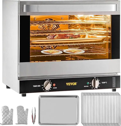 VEVOR Commercial Convection Oven, 66L/60Qt, Half-Size Conventional Oven Countertop, 1800W 4-Tier Toaster w/Front Glass Door