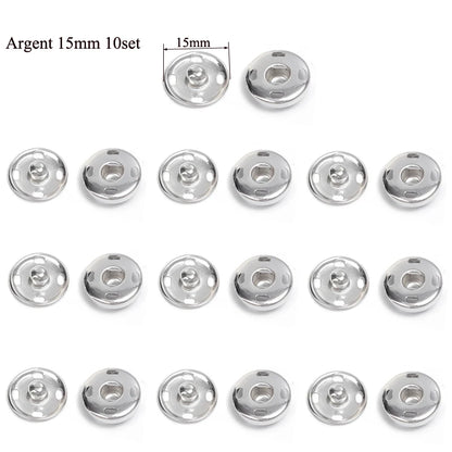 10/50Set 10-21mm Metal Sew-on Snap Buttons Black Silver Color DIY Sewing Clothing Snap Fastener Buttons Craft Press Studs Button