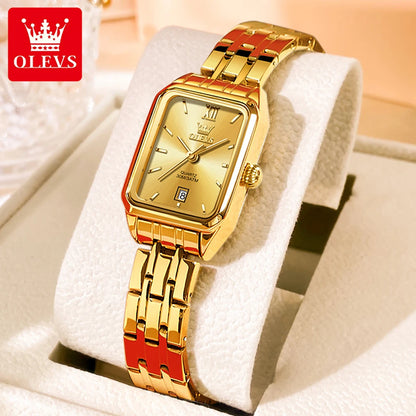 OLEVS Original Women's Wacthes Waterproof Stainless steel Calendar New Ladies Watches High Quality Square Dial Wristwatch Set