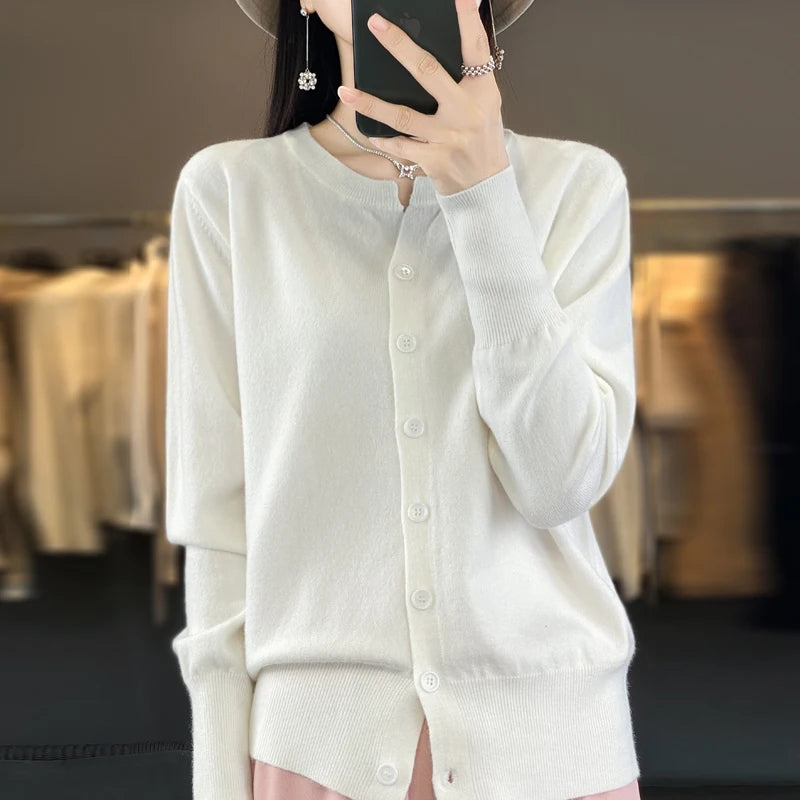AOSSVIAO 2025 Autumn Winter New Cashmere Cardigan Women Solid Color Sweater Women Loose O-Neck Knitted Sweaters Simple Versatile
